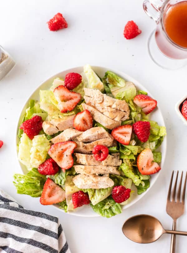 berry chicken salad serving on plate
