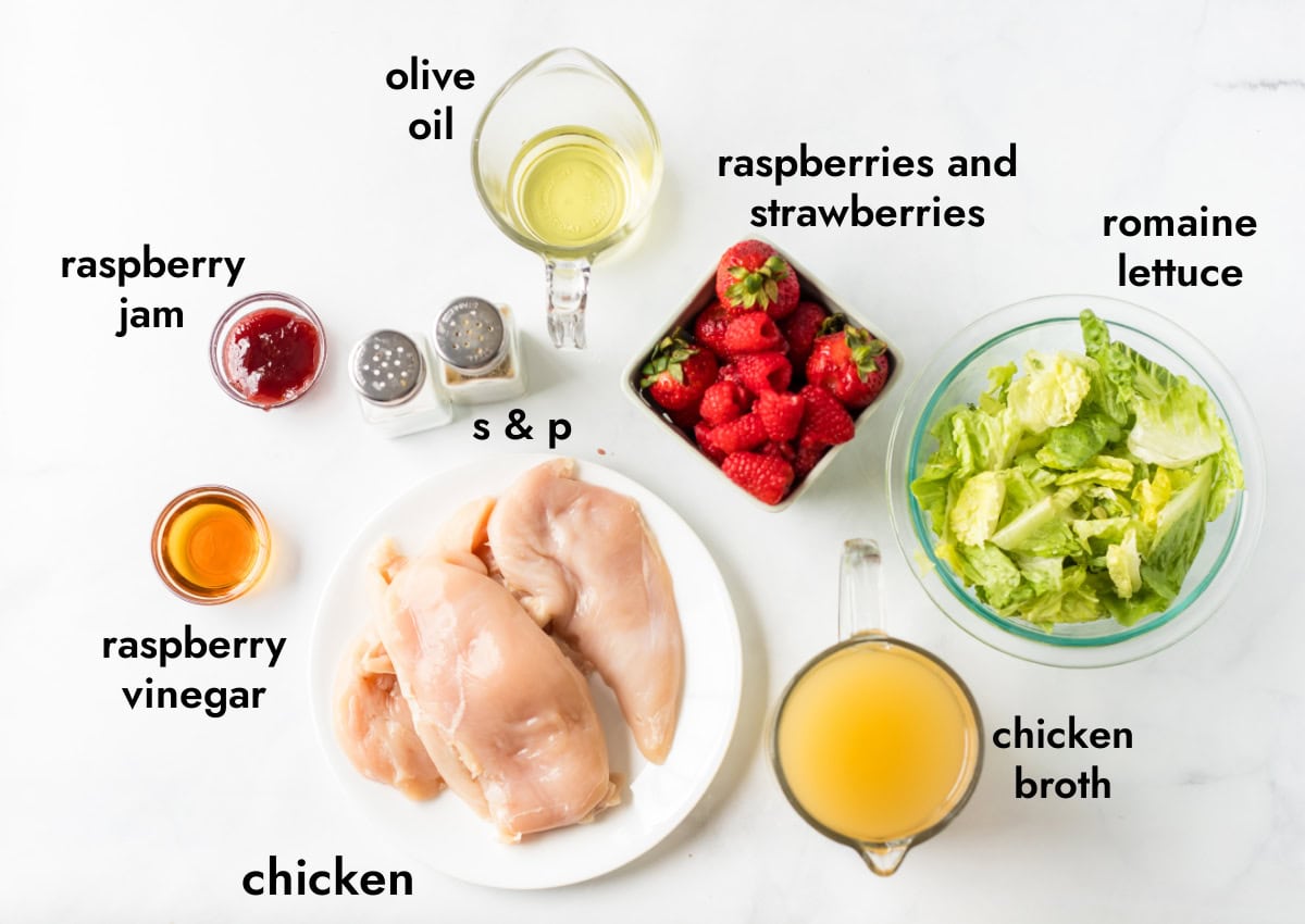 Berry Chicken Salad recipe from RecipeBoy.com ingredients displayed for making berry chicken salad