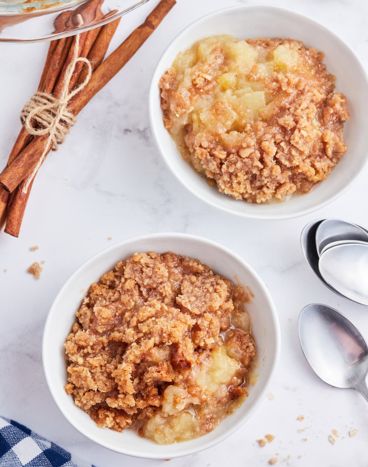 two servings of apple betty in bowls