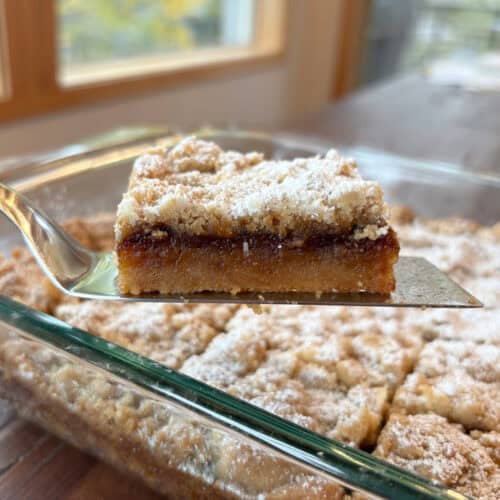 apple butter shortbread bar on spatula