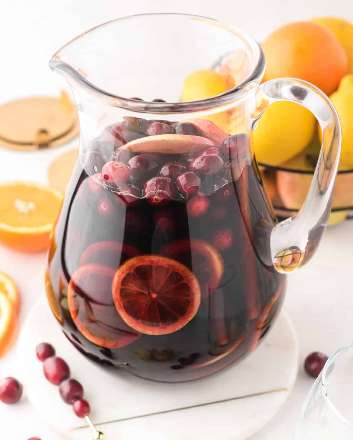 pitcher of apple cranberry sangria