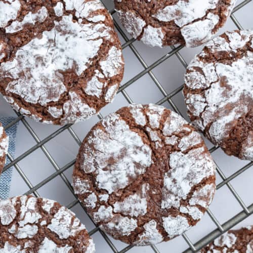 chocolate crackles cookies on a cooling rack