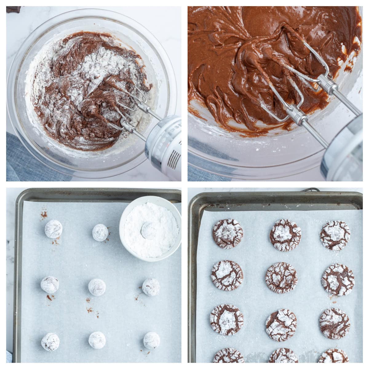 four photos showing how to make chocolate crackles cookies