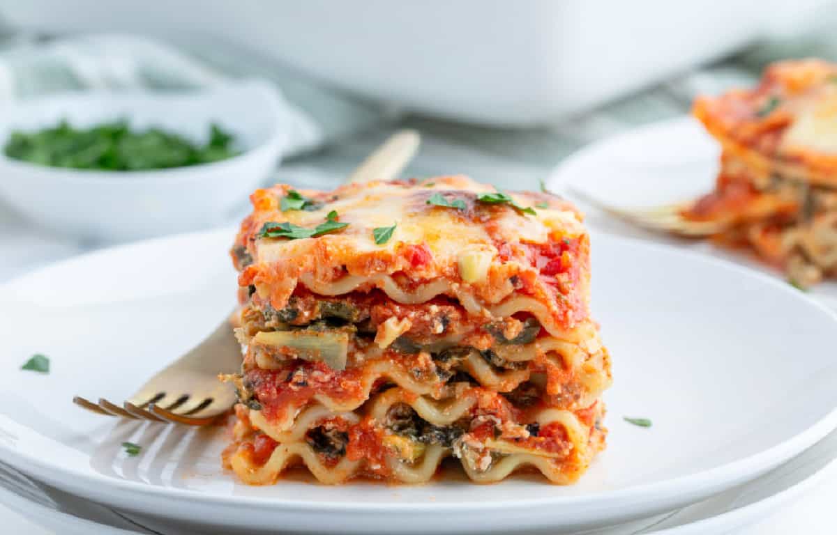 piece of spinach artichoke lasagna