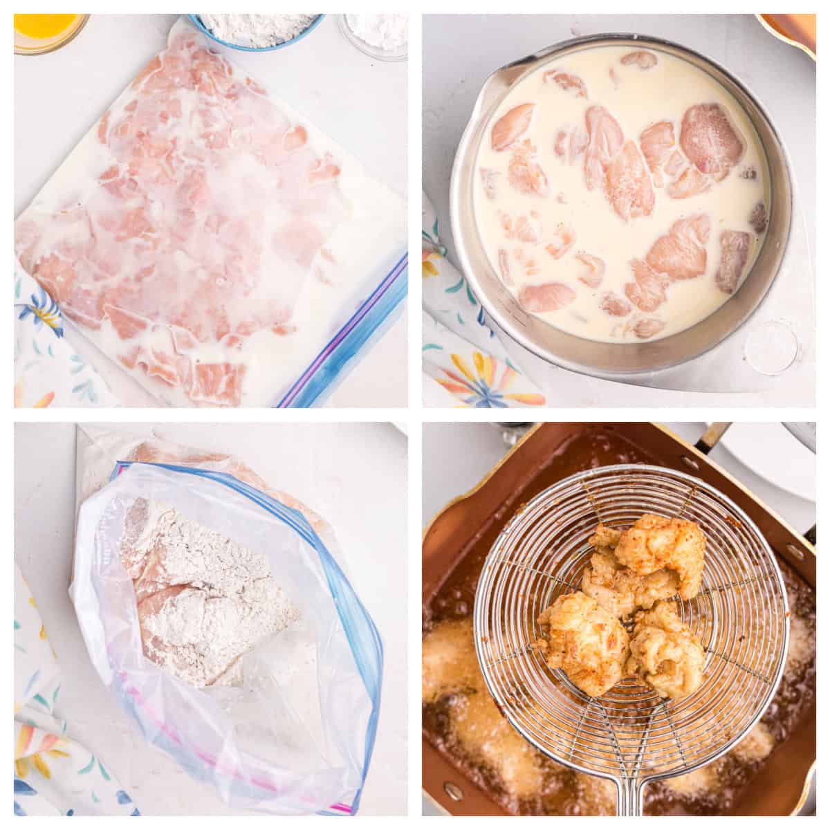 four photos showing how to make copycat chick-fil-a nuggets