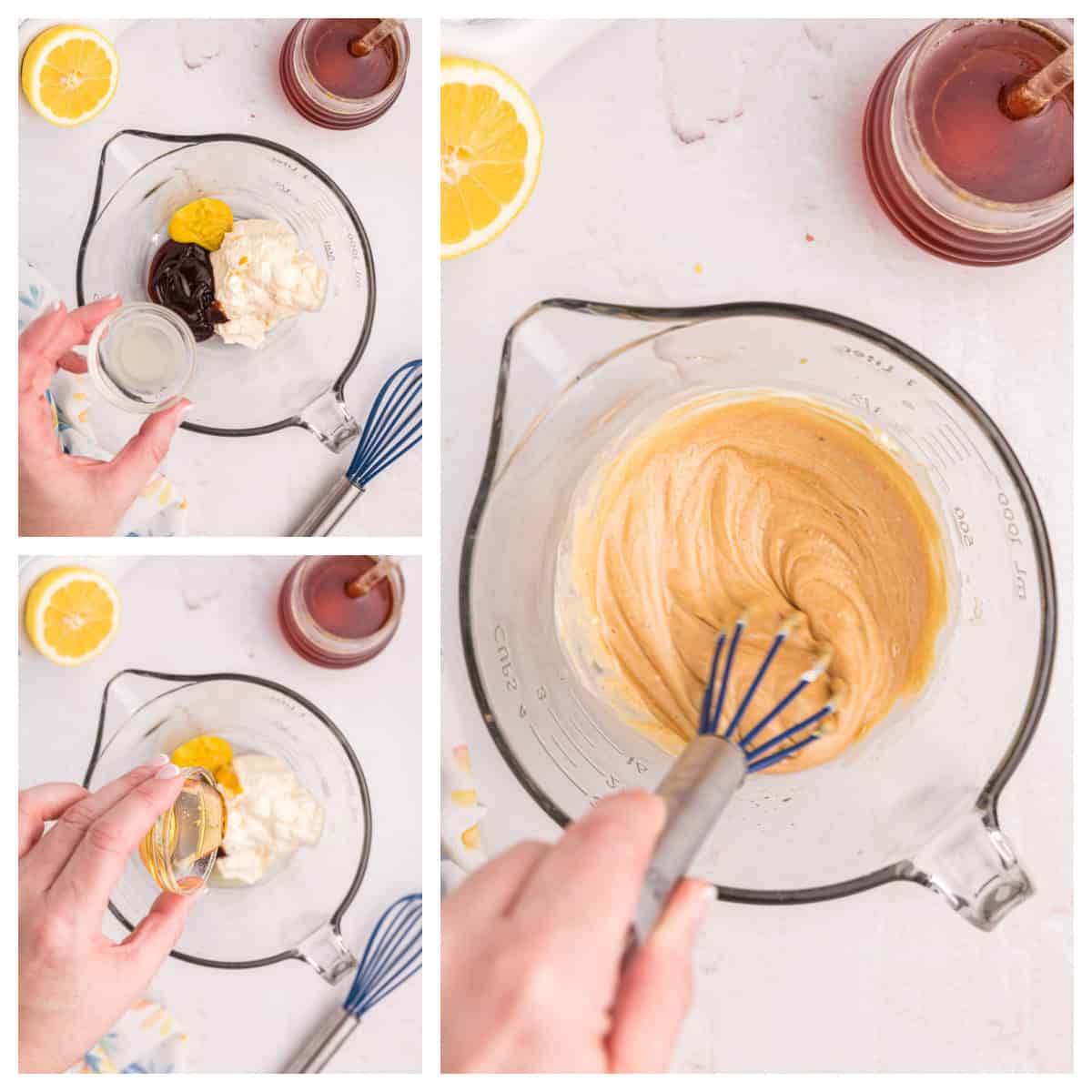 three photos showing how to make copycat chick-fil-a sauce