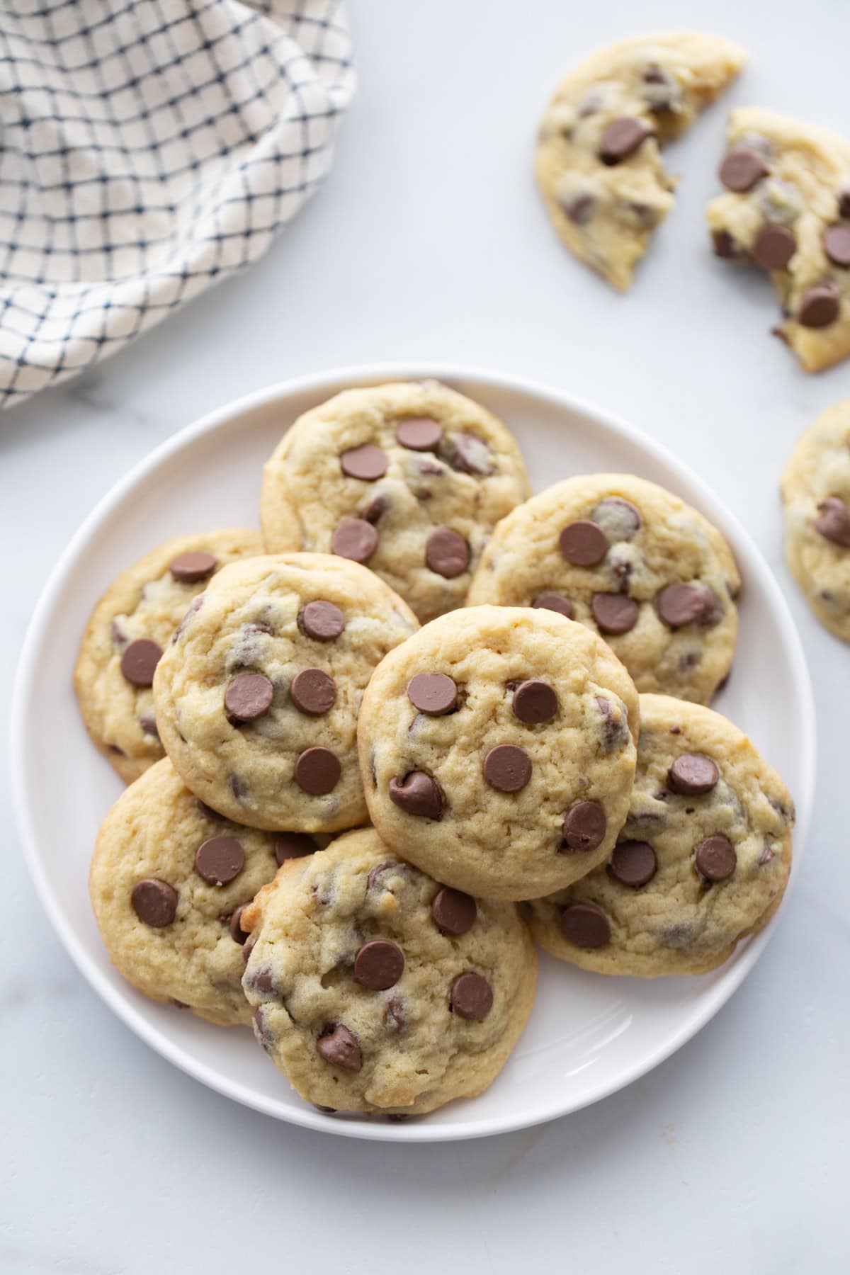 chocolate chip pudding cookies displayed on a plate