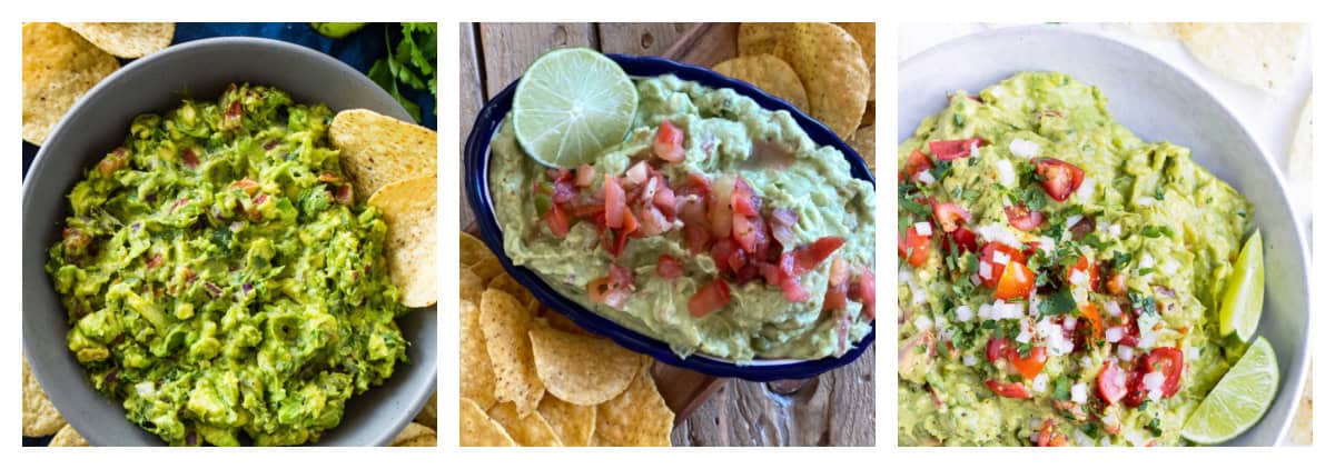 collage of three classic guacamole recipes