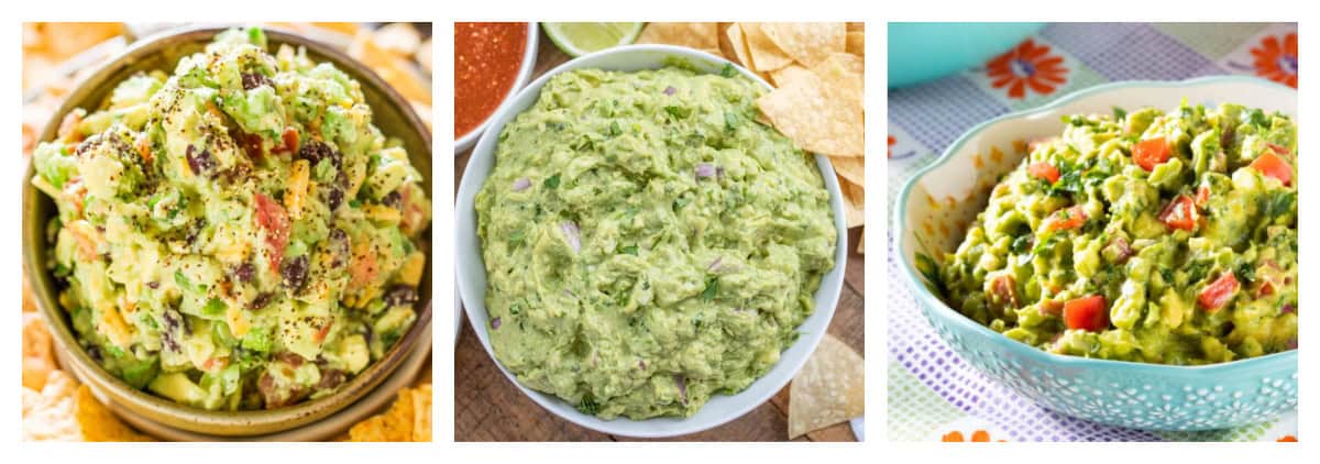collage of three famous guacamole recipes
