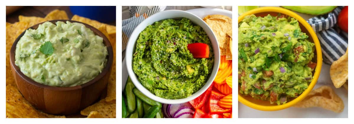 collage of three healthy guacamole recipes
