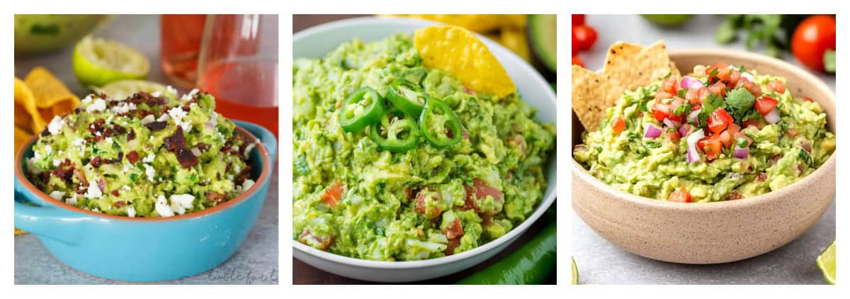 collage of three spicy guacamole recipes