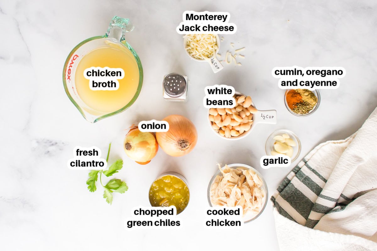 ingredients displayed for making white bean chicken chili