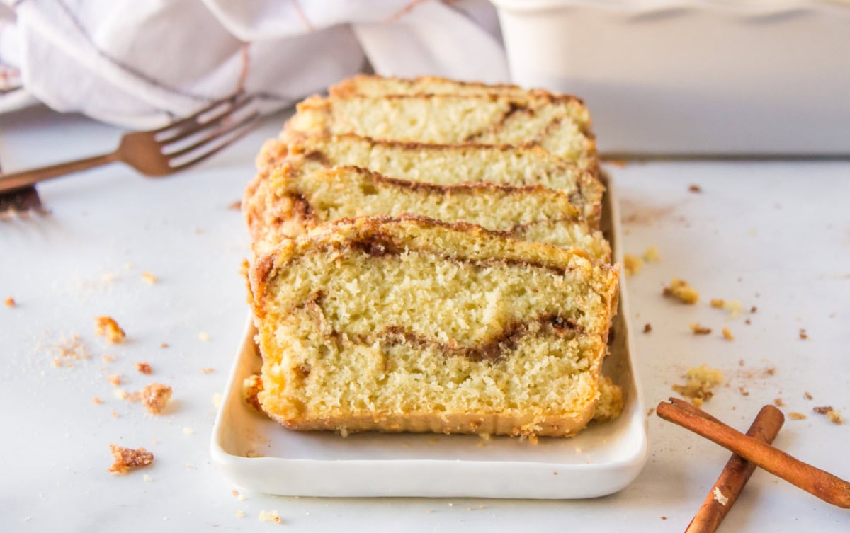 cinnamon loaf sliced on plate
