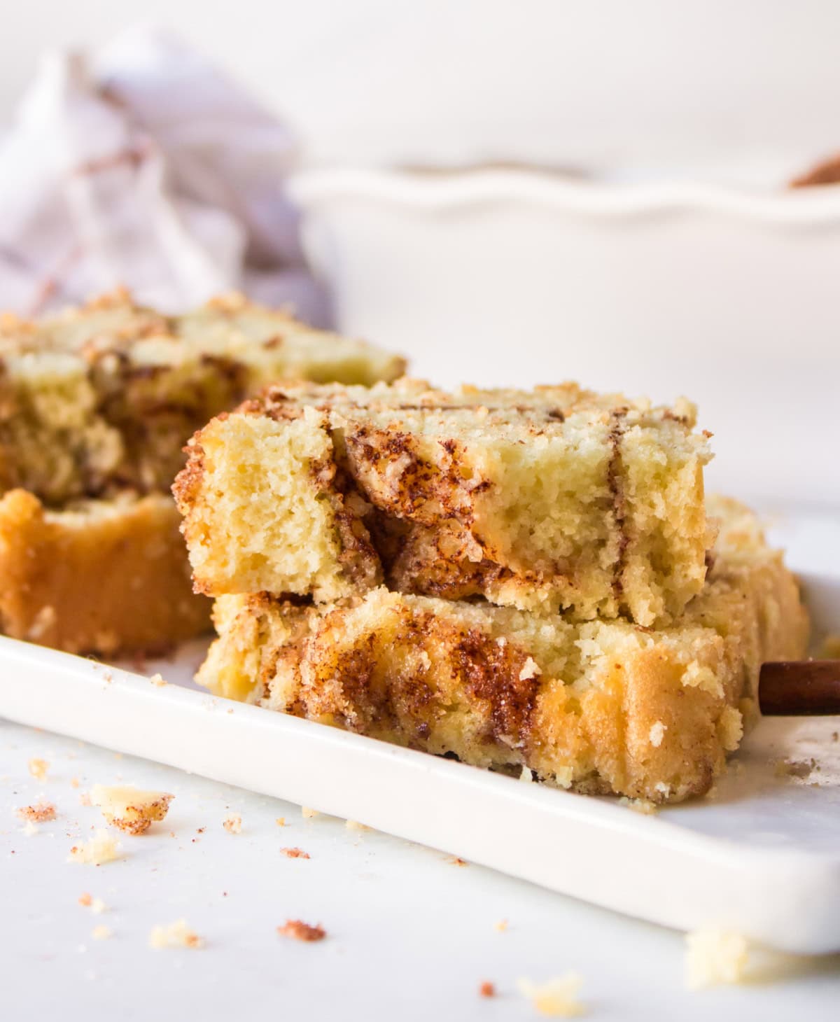 side view of slices of cinnamon loaf