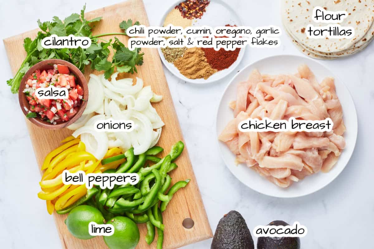 ingredients displayed for making skillet chicken fajitas
