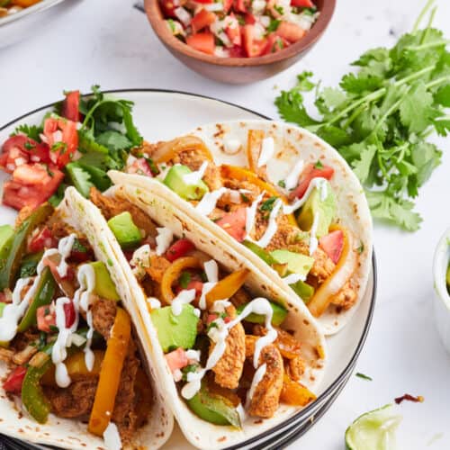 chicken fajitas made into tacos