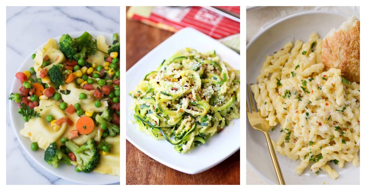 Need dinner ideas? These 52 best pasta recipes include creamy pastas, baked casseroles, chicken pasta, and classic favorites. photos of three lighter and veggie pasta recipes