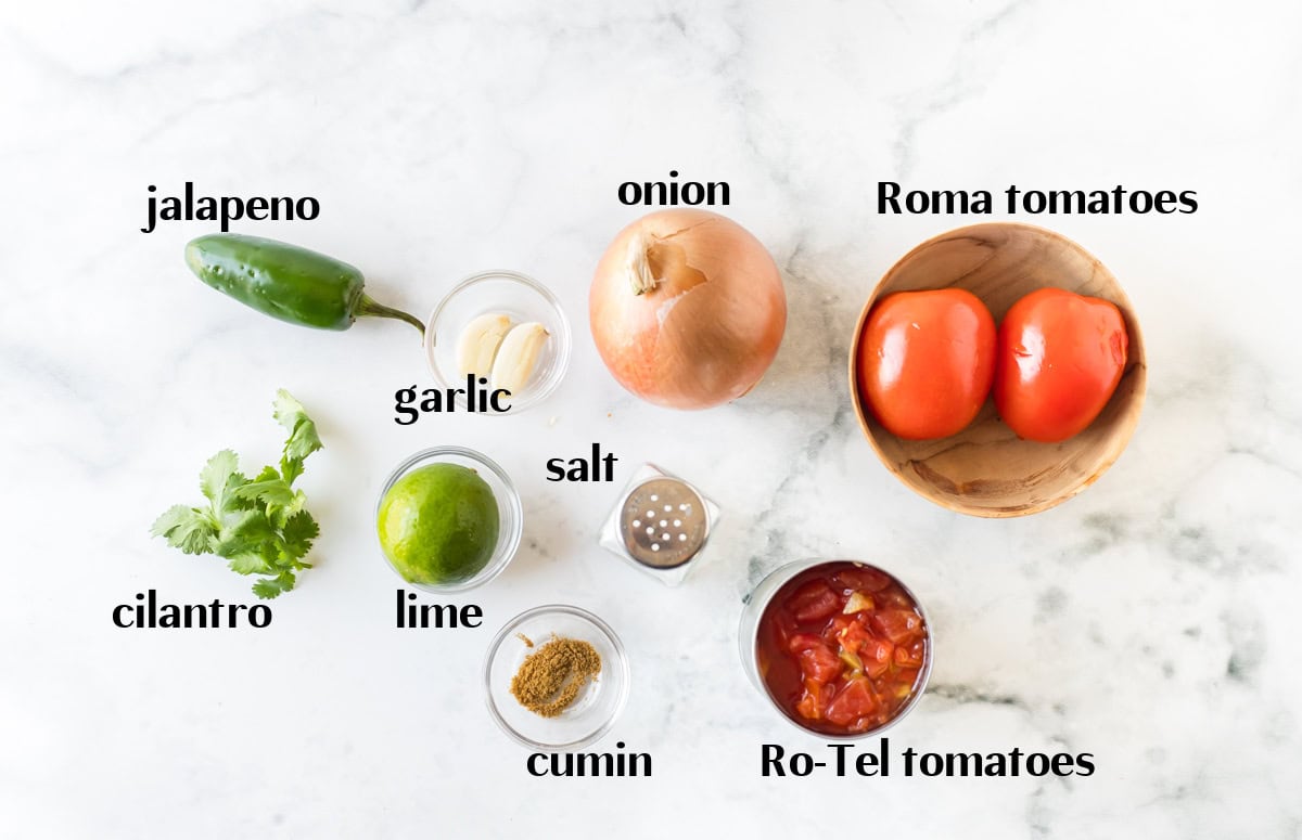 ingredients displayed for making restaurant style salsa